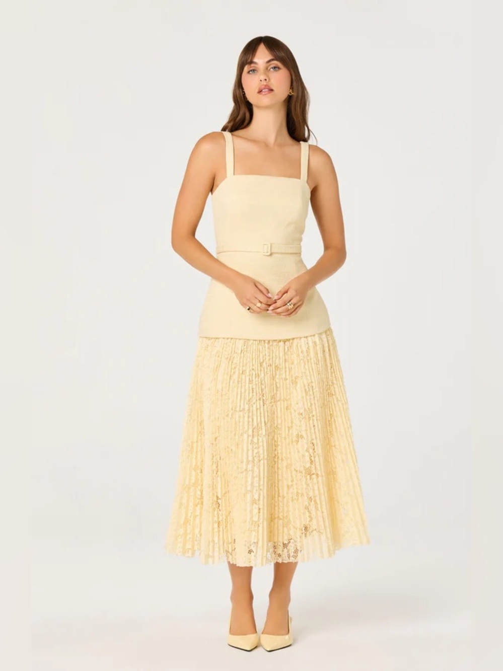 ASTR Caitlin Mixed Media Yellow Midi Dress M - Picture 3 of 9